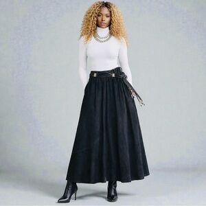 Statement Suede Maxi Skirt With Metal Bead Detail